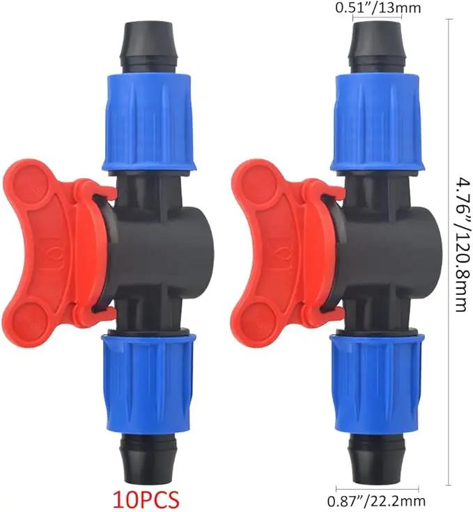 10Pack 1/2 Inch Drip Irrigation Shut-Off Valve Universal Drip Irrigation Tubing Coupling Valve Drip Connector Fitting Compatible with 16 to 17 mm Drip Tape Tubing Sprinkler System (Blue Red) by GreenHaven Gardens