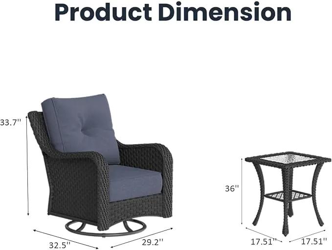 6 Pieces Outdoor Patio Furniture Sets with Rocking Swivel Chairs with 6-inch Thick Cushion and Side Table for Deck Lawn by GreenHaven Gardens