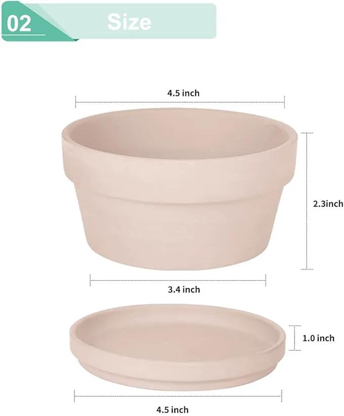 vensovo 4.5 Inch Pink Terracotta Shallow Succulent Pots - 6 Pack Terra Cotta Clay Pot with Saucer, Cacuts Indoor and Outdoor Planters with Drainage Hole by GreenHaven Gardens
