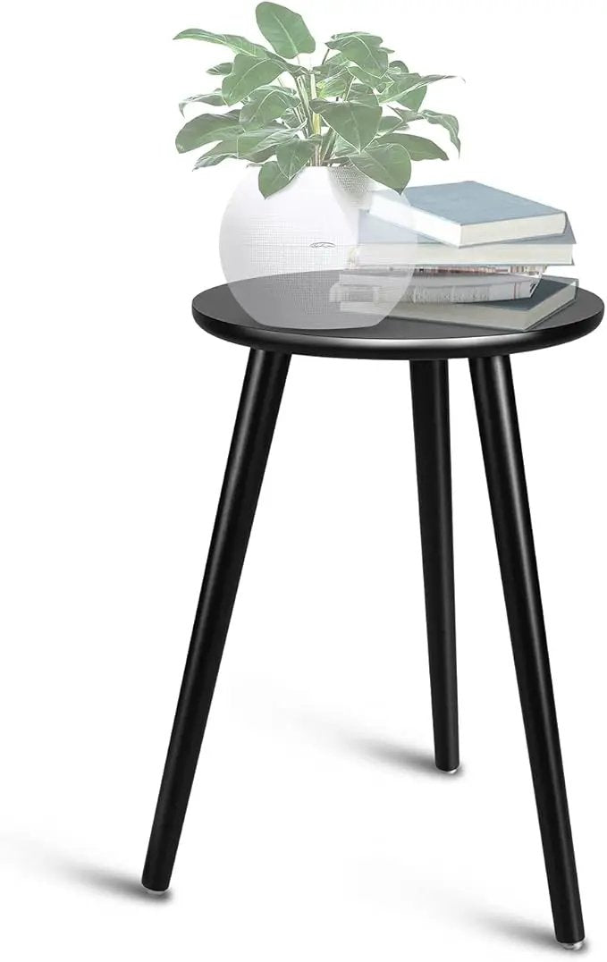 Indoor Plant Stand - Uneedem Wood Mid Century Plant Stand for Indoor Plants, Modern Plant Table,Tall Plant Holder for Flower Pots, Small Round Side Table, End Table (B2-Black,High: 16.5") by GreenHaven Gardens