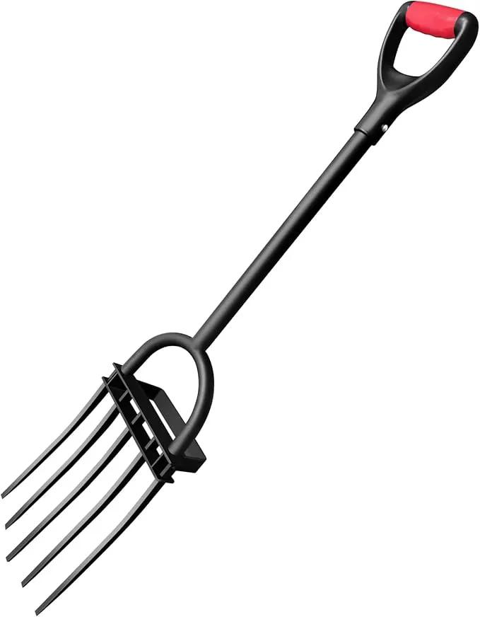 Garden Fork, Pitchforks for Digging Composting Spading, Long Hand Tiller & Cultivator - 5 Tine, 45 inches by GreenHaven Gardens