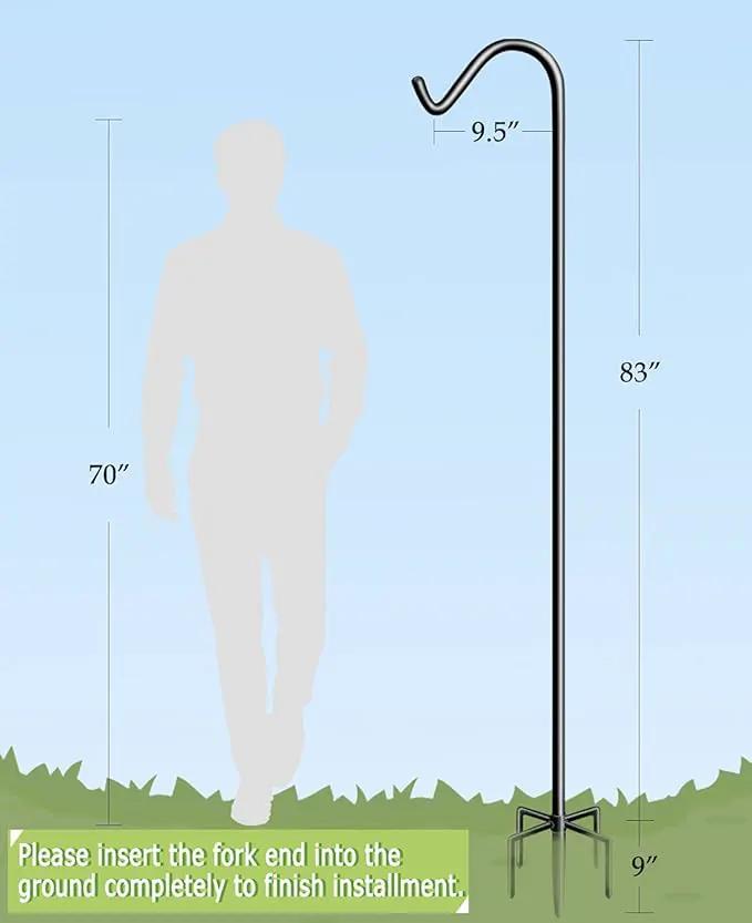 Garbuildman 92 Inch Tall Shepherd Hooks with 5-Forked Base, Adjustable Heavy Duty Bird Feeder Pole Stand Hanger for Outdoor, Shiny Black, 1 Pack by GreenHaven Gardens