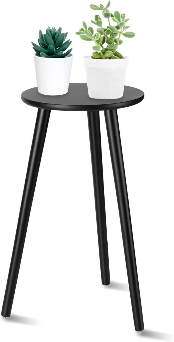 Uneedem Indoor Plant Stand Wood Mid Century Plant Stand for Indoor Plants, Modern Plant Table, 20.5" Tall Plant Holder Stand for Flower Pots, Small Round Side Table, Black by GreenHaven Gardens