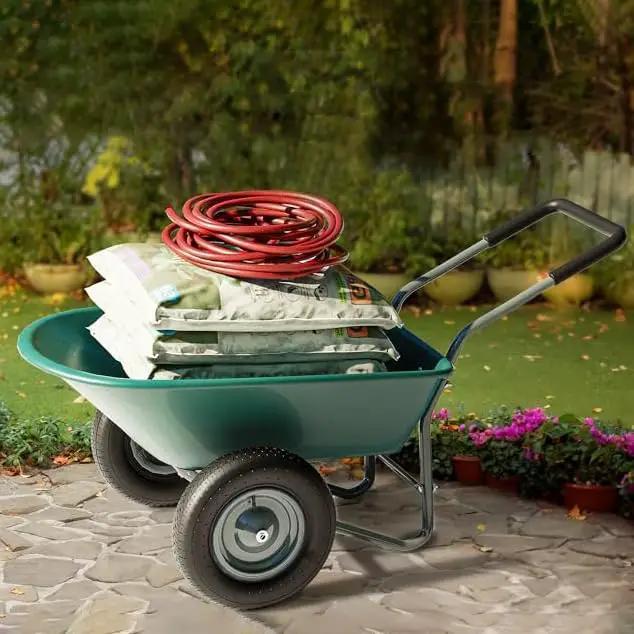 Idzo 2-Wheel Heavy-Duty Wheelbarrow Cart, 330 lb Capacity, Ergonomic Padded Handle and 14 Inch Pneumatic Tires for Maximum Stability, Ideal Wagon for Moving Soil, Shrubs, Plants, Easy Assembly by GreenHaven Gardens