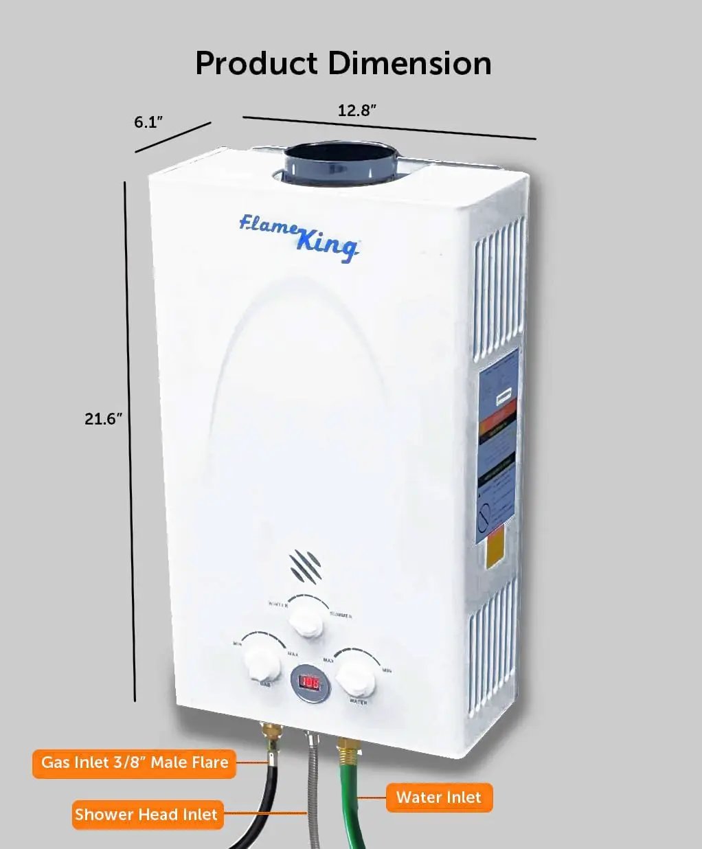 Flame King Tankless Outdoor Portable Camping Hot Shower Propane Gas 10L 2.64GPM Water Heater 68,000 BTU by Flame King Products
