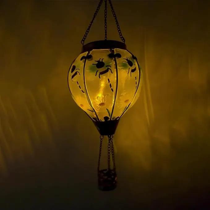 2PC Hot Air Balloon Solar Lantern with 2PC Shepherd Hook, Flickering Flame Hanging Solar Lanterns Outdoor Lights Waterproof Lanterns Decorative Garden Patio Yard Party Decor (Bees) by GreenHaven Gardens