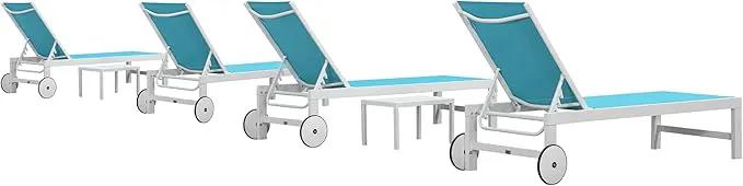 PURPLE LEAF Outdoor Chaise Lounge Set of 4 White Aluminum Lounge Chair Outdoor with Wheels Five-Position Adjustable Patio Lounge Chair for Pool Deck Yard, Turquoise by GreenHaven Gardens