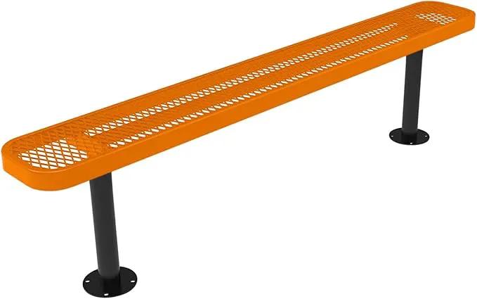 Coated Outdoor Furniture Heavy-Duty Outdoor Bench Thermoplastic Coated, Expanded Metal, Commercial-Grade Seating, Made in America (Surface Without Back, 6 Ft, Orange) by GreenHaven Gardens