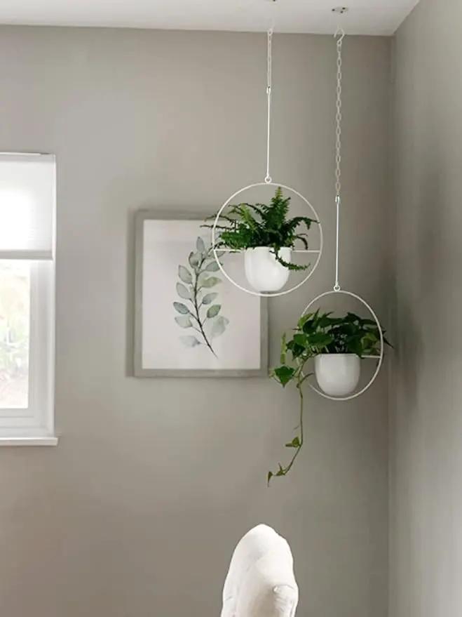 2 Pack Hanging Planters for Indoor Outdoor Plants Modern Metal Plant Hangers Wall and Ceiling Hanging Plants Baskets Mid Century Minimalist Flower Pots Home Decor, White by GreenHaven Gardens