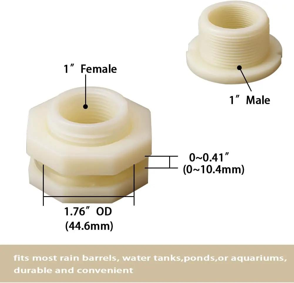 1" Female ABS Bulkhead Fitting, Plastic Water Tank Connector Adapter Fitting with Plugs for Outdoor rain Barrel Garden Hose Adapter Spigot kit Water Tank Gallon Drain Bucket(Set of 4) by GreenHaven Gardens