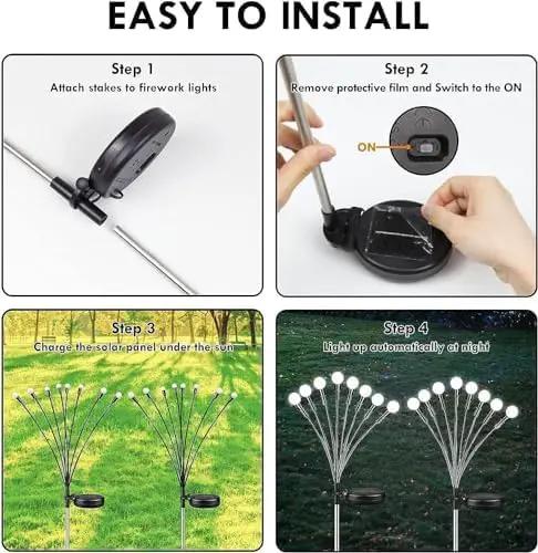 OZS Solar Garden Lights 12pack 96LED Solar Garden Lights - Solar Firefly Lights Outdoor, Solar Swaying Light, Sway by Wind, Solar Fairy Lights Waterproof for Pathway Decoration (Cool White) by GreenHaven Gardens