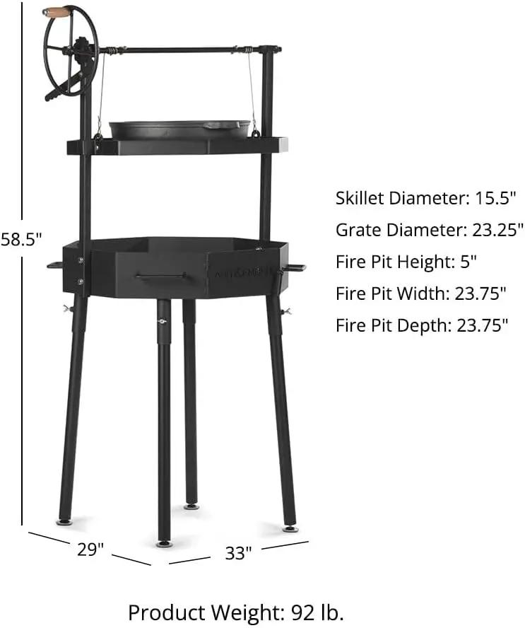 TITAN GREAT OUTDOORS Ash & Ember Santa Maria Grill, Argentine Style Open Fire Grill, Adjustable Cooking Grate with Flywheel, BBQ Grill Comes with Cast Iron Skillet by GreenHaven Gardens