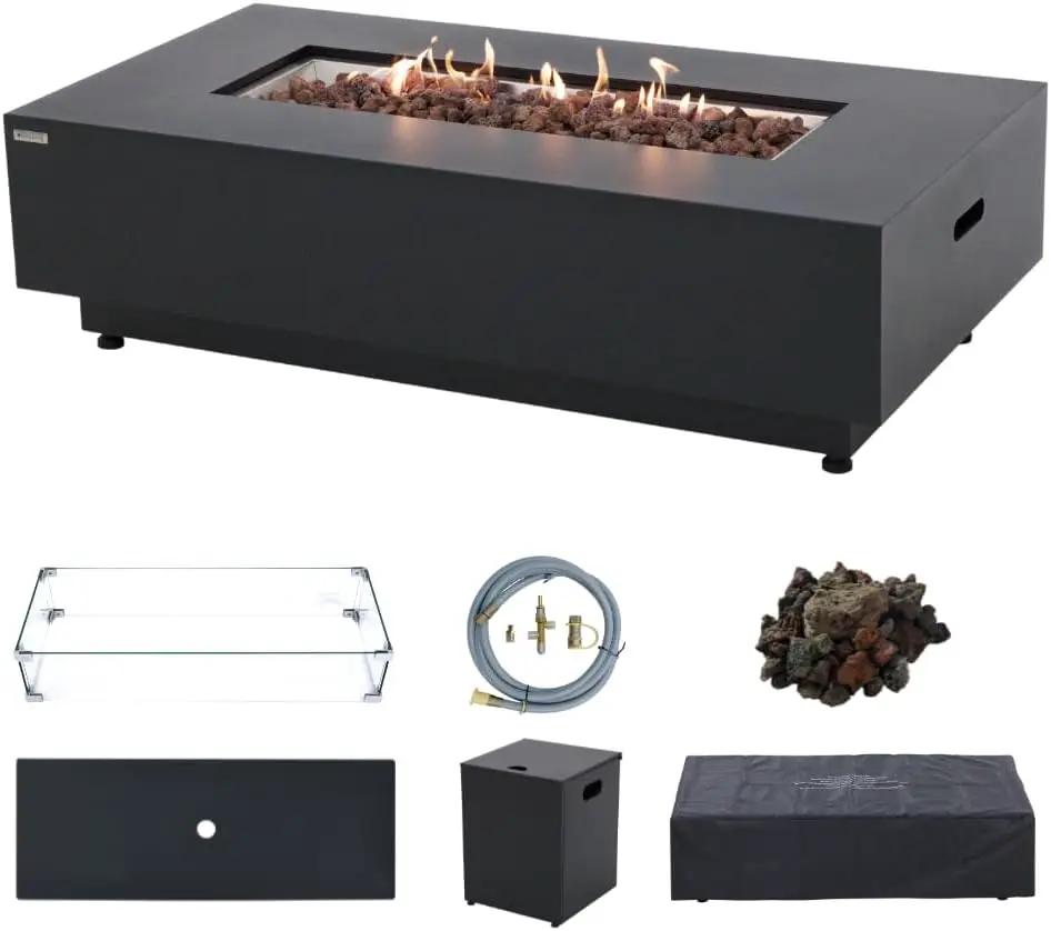 Westwood 50” Propane Fire Pit Smokeless Firepit Converts to Outdoor Gas Fire Pit for Outside Patio Firepit Table Includes Windscreen Rain & Tank Cover Lava Rocks Lid CSA Certified by GreenHaven Gardens