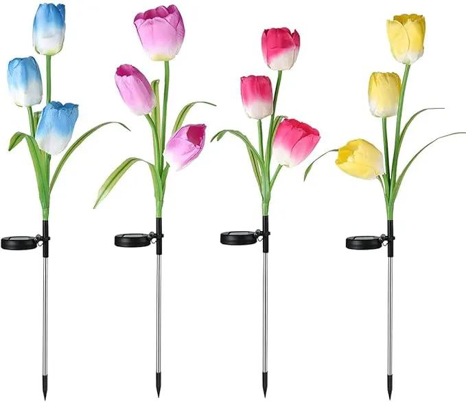 Veesee Outdoor Solar Tulip LED Flower Light, Christmas Gift, Solar Garden Stake Flowers, Decorative Solar Lamp for Patio Lawn,Solar Path Tulip Lights, Lawn, Garden, Yard, Grave Decoration-Red by GreenHaven Gardens