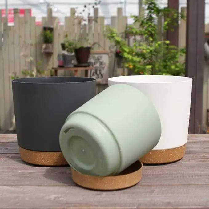 ZMTECH Plant Pots, Set of 3 8'' Self Watering Plastic Planter with Drainage Hole and Saucer, Modern Decorative Flower Pot for Indoor Outdoor House Plants, Succulents, Flowers - Dark Gray by GreenHaven Gardens