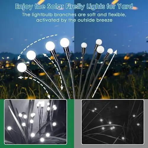 OZS Upgraded 2Pack Total 16LED Solar Christmas Lights - Solar Garden Lights Outdoor, Solar Firefly Lights, Sway by Wind, Solar Lights Outdoor Waterproof for Pathway Christmas Decoration(Cool White) by GreenHaven Gardens