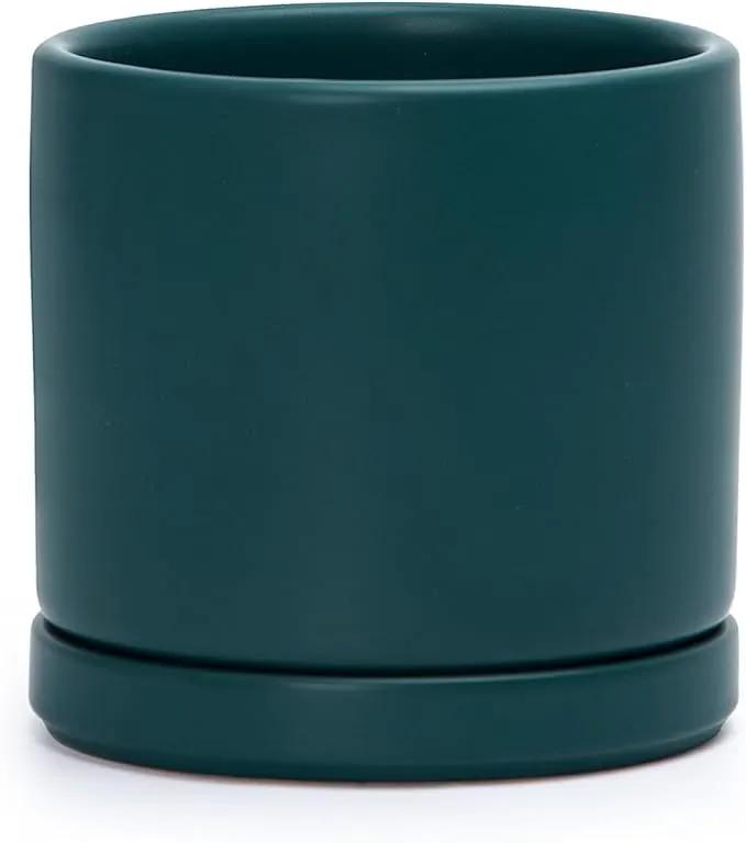 D'vine Dev 4.6 Inch, Ceramic Planter Pot with Drainage Hole and Saucer, Indoor Cylinder Round Planter Pot, Teal, 94-O-B-9 by GreenHaven Gardens