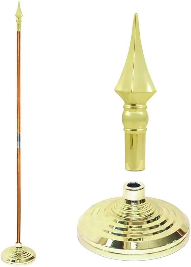 Super Tough Indoor Flag Pole kit 7ft - Plastic Spear - Gold Texture Base - Aluminum Flagpole with Brass Finish - Heavy Duty Inside House Flagstaff - Interior Shaft and Stand - No Ensign Included by GreenHaven Gardens