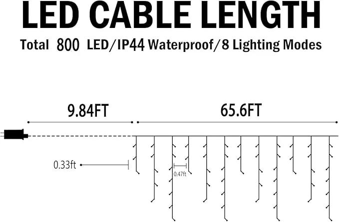 Hezbjiti Christmas Lights Decorations Outdoor, 800 LED 65.6 FT 8 Modes 150 Drops Fairy String Curtain Lights for Christmas Decor Eaves Window Party Yard Garden Indoor (Cold White) by GreenHaven Gardens