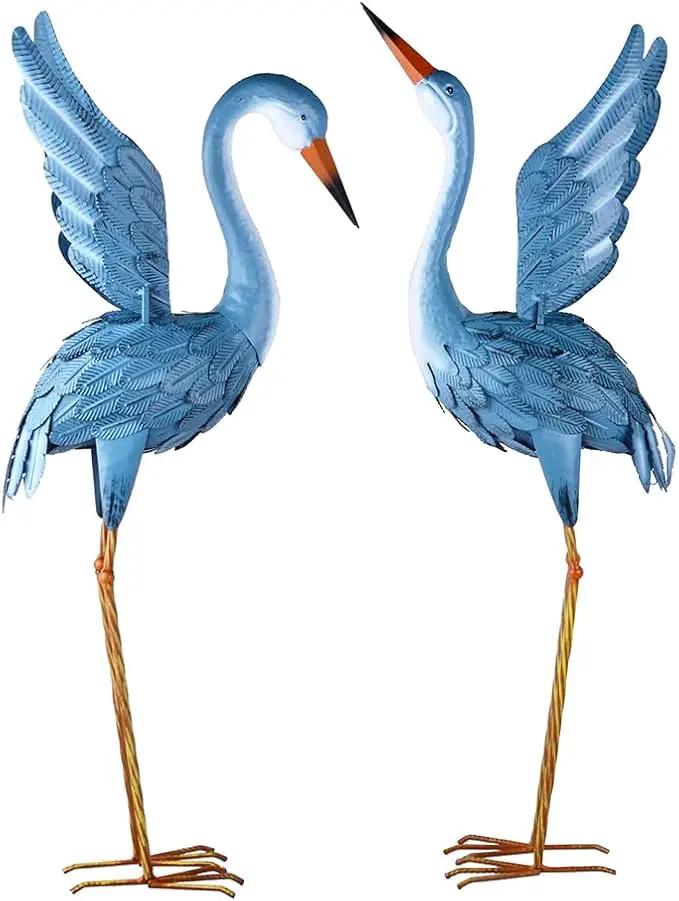Garden Crane Statue Animal Sculpture Standing Metal Crane Garden Decoration Metal Yard Art for Yard Outdoor Indoor Decoration Set of 2 by GreenHaven Gardens
