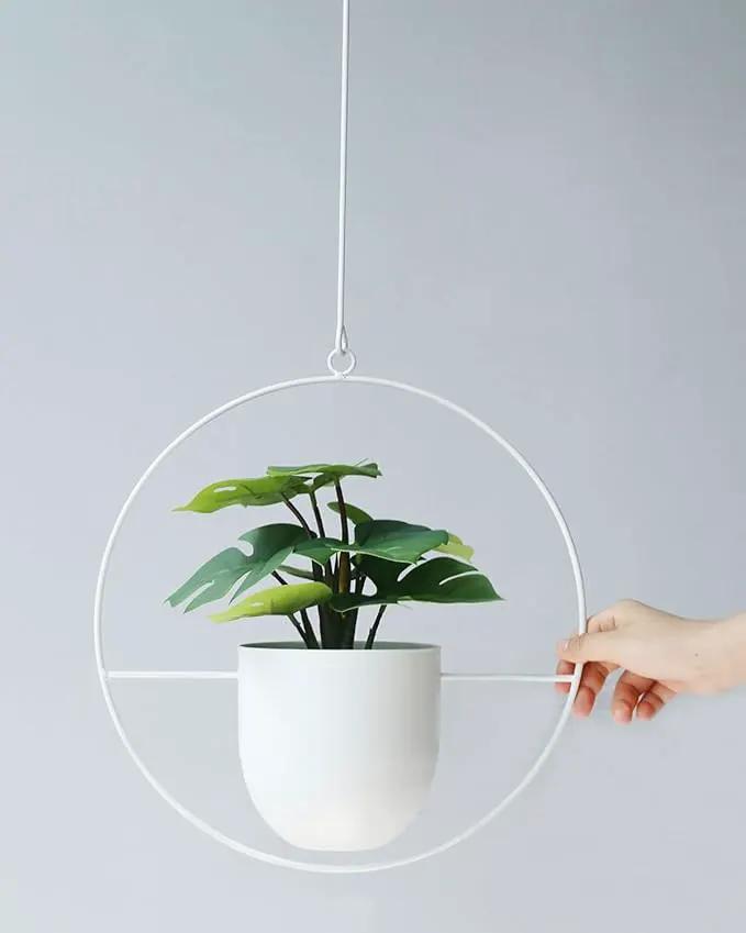Hanging Planter Indoor Modern Boho Plant Pot Metal Wall and Ceiling Plant Holder Mid Century Minimalist Flower Pot for Hanging Plants, White by GreenHaven Gardens