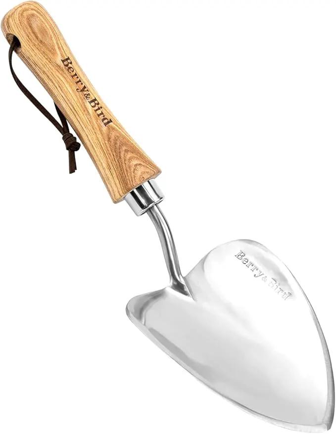 Berry&Bird Potting Trowel, Oversized Garden Hand Shovel with Sharp Blade & Wood Handle, Stainless Steel Gardening Tool for Roots, Planting, Digging, Transplanting, Soil Loosening and Fertilizer Mixing by GreenHaven Gardens