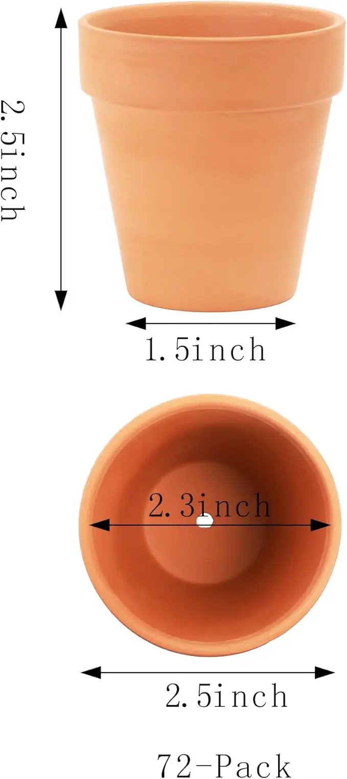 Yishang 2.5 inch Terracotta Pots with Drainage Holes,Small Mini Clay Ceramic Pottery Planter,Cactus Flower Terra Cotta Pots,Succulents Nursery Pots for Indoor/Outdoor Plants,Crafts,Wedding-72 Pack by GreenHaven Gardens