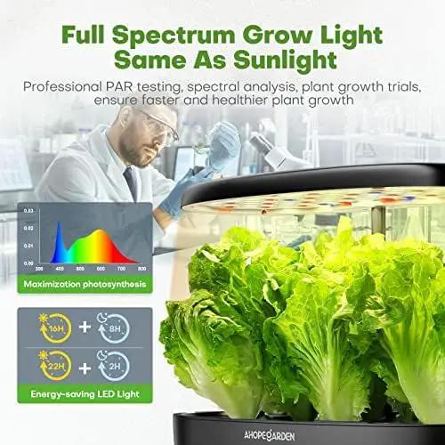 Ahopegarden Indoor Garden Hydroponics Growing System: 12 Pods Plant Germination Kit Garden Kit Growth Lamp Countertop with LED Grow Light Hydrophonic Planter Grower Harvest Vegetable Lettuce by GreenHaven Gardens