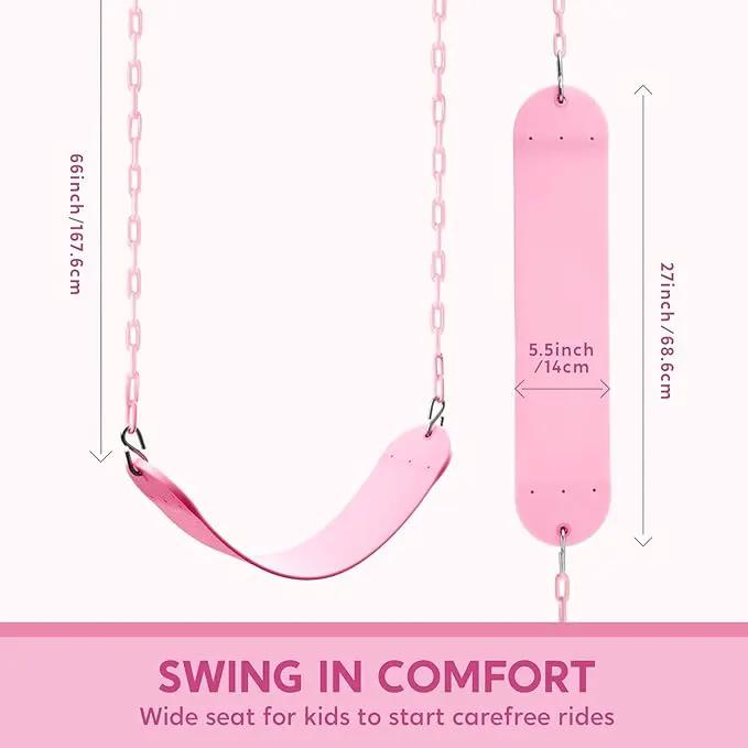 TURFEE Heavy Duty Swing Seat Pink Color with 66” Chain, Swing Set Accessories Replacement with Snap Hooks for Kids Outdoor Play Playground by GreenHaven Gardens