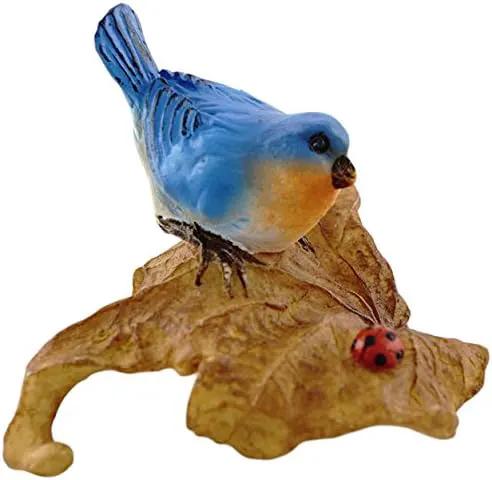Top Collection Miniature Fairy Garden and Terrarium Statue, Bluebird on Leaf with Ladybug by GreenHaven Gardens