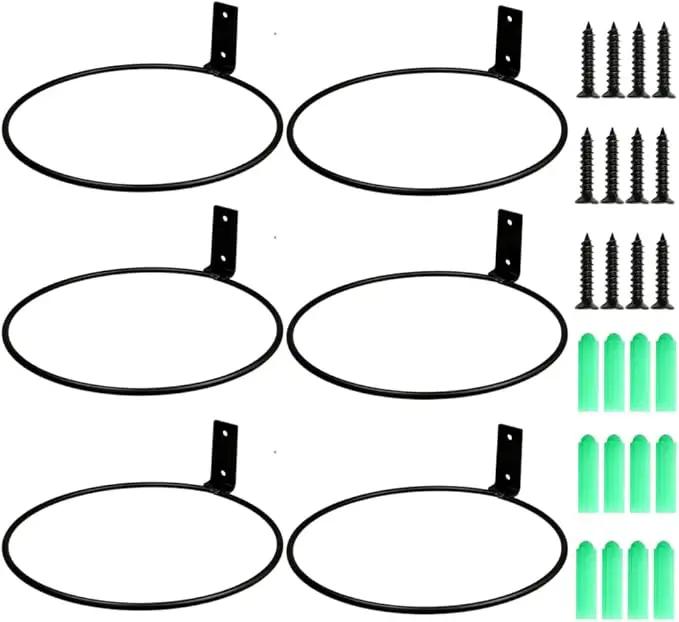 6 Pack 8in Flower Pot Holder Ring Wall Mounted Metal Planter Hooks Hangers Wall Bracket Wall Planter Hook (6, 8") by GreenHaven Gardens