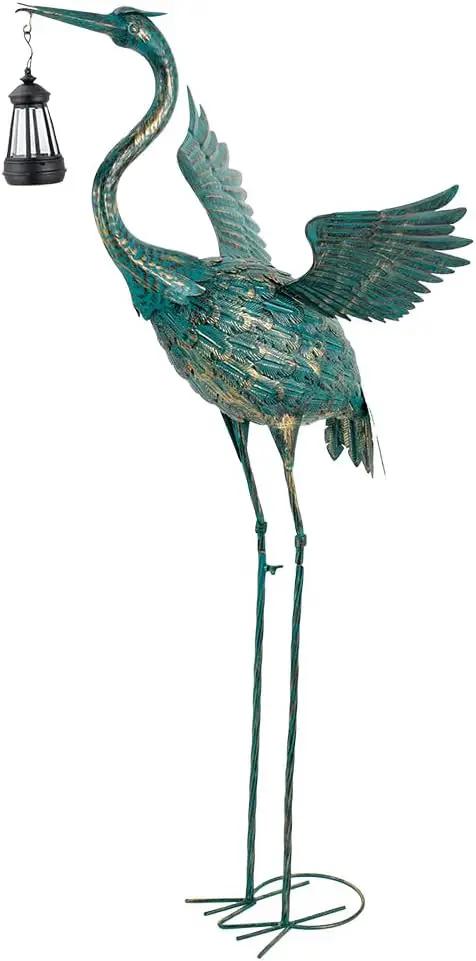 DREAMSOUL 40.5" Heron Garden Statues Large Metal Crane Outdoor Statues Standing Solar Bird Statue for Patio Pool Lawn Decoration by GreenHaven Gardens