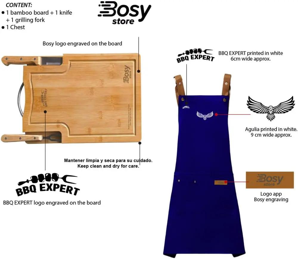 Premium BBQ Accessories & Grill Set with Bamboo Cutting Board, Adjustable Apron, Stainless Steel Knife & Fork. by GreenHaven Gardens