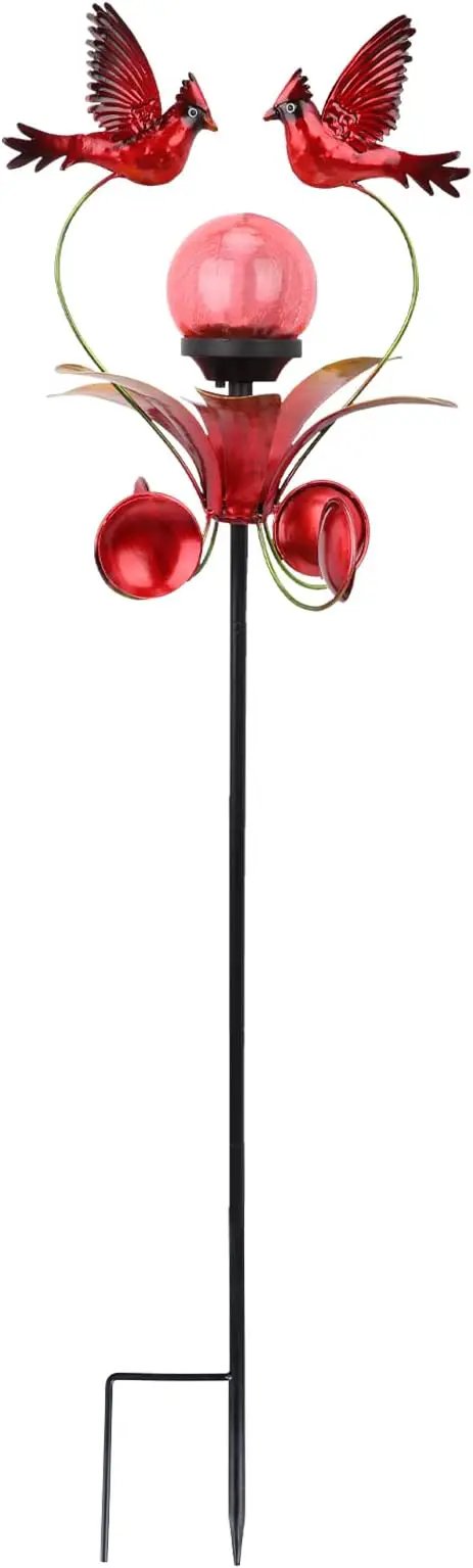 VCUTEKA Cardinal Solar Lights Outdoor Metal Garden Stake Waterproof Crackle Glass Globe Garden Decor Cardinal for Pathway, Lawn, Patio, Yard by GreenHaven Gardens