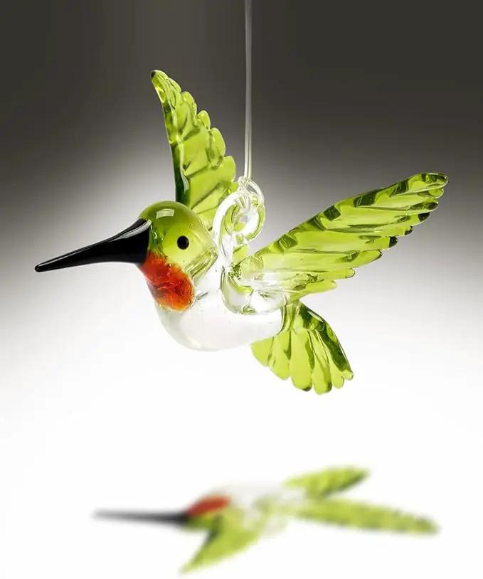 Nefelibata Hummingbird Ornament Glass Green Figurine Crystal Hanging Bird Art Christmas Xmas Tree Suncatcher Window Decor Memorial Gift for Her Friend Bird Lover Set of 1 Party Home Decorations by GreenHaven Gardens
