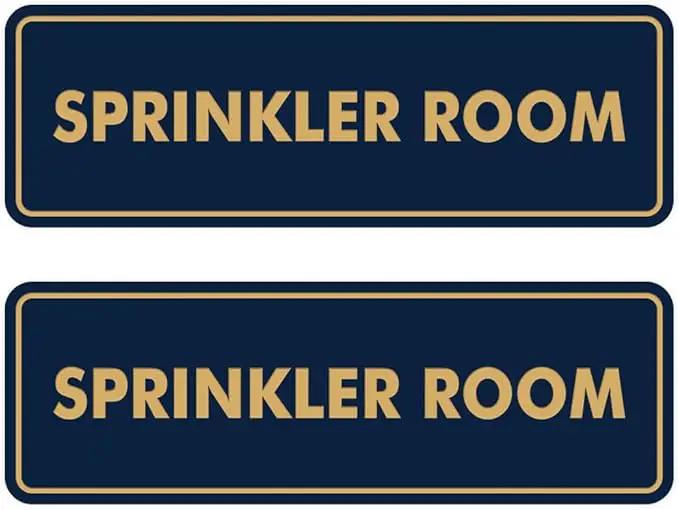 Signs ByLITA Standard Sprinkler Room Sign (Navy Blue/Gold) - Small 2 Pack by GreenHaven Gardens