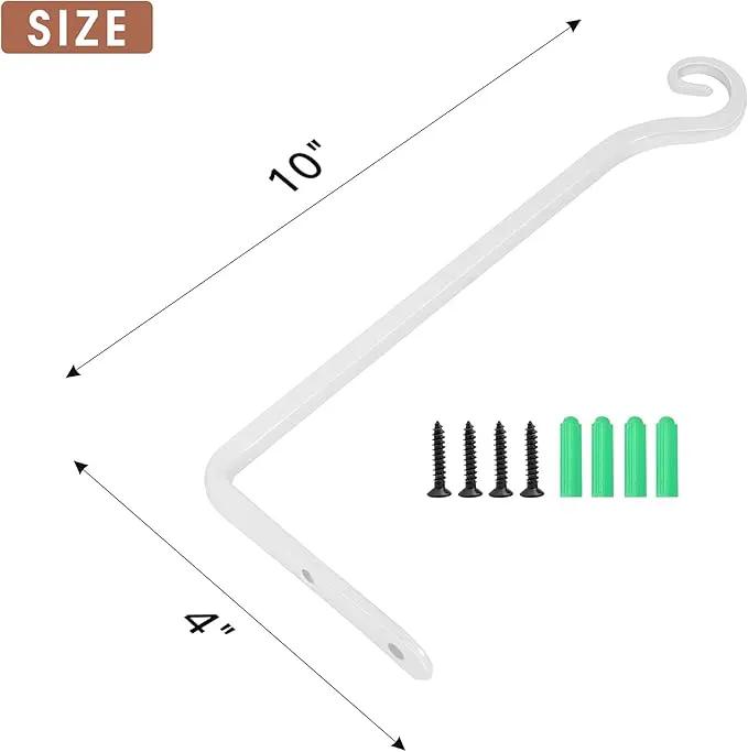 Jardim 2 Pack 10 Inch Premium Decorative Metal Iron Wall Hangers for Home Decor, Indoor Outdoor Plant Bracket Rustic Hanging Gardening Hooks for Planters, Bird Feeders, Lanterns, Wind Chimes (White) by GreenHaven Gardens