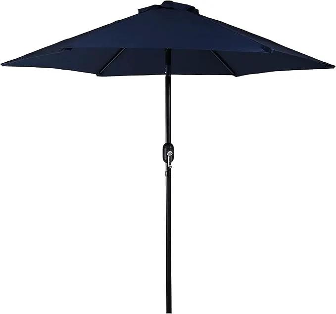 Sunnydaze Outdoor Patio Umbrella - Polyester Table Market Umbrella with Push-Button Tilt and Crank - 6 Sturdy Ribs - Blue - 7.5ft by GreenHaven Gardens