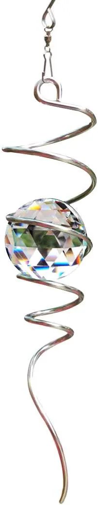 FONMY Gazing Ball Spiral Tail -Decorative Wind Spinner Sun Catcher 11 inch Tail and 2 inch Clear Crystal Orb. Indoor Outdoor Garden Decoration -13 inch Height by GreenHaven Gardens