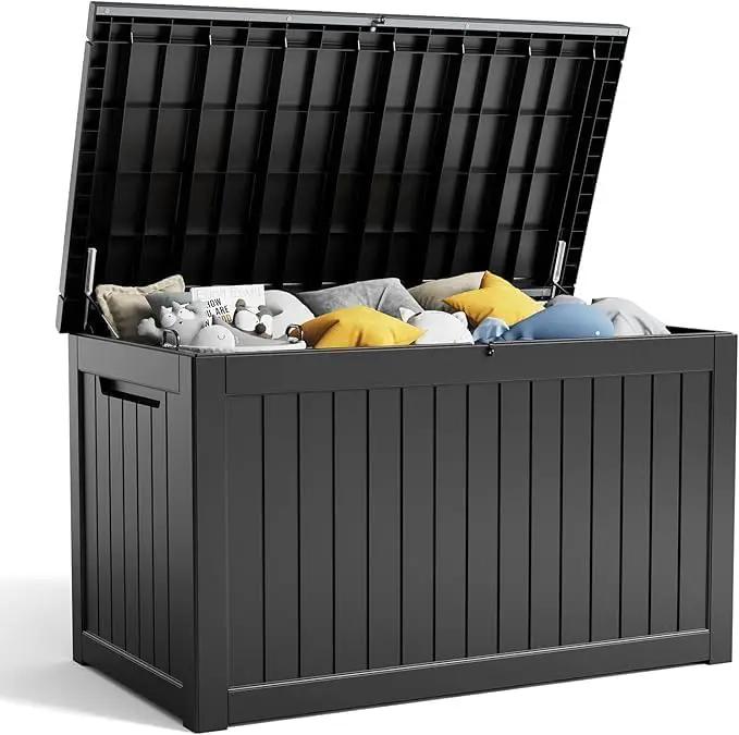 230 Gallon Resin Deck Box, Lockable Patio Outdoor Storage Box for Furniture, Garden Tools and Tools Storage, Waterproof Outside Storage Boxes - Black by GreenHaven Gardens