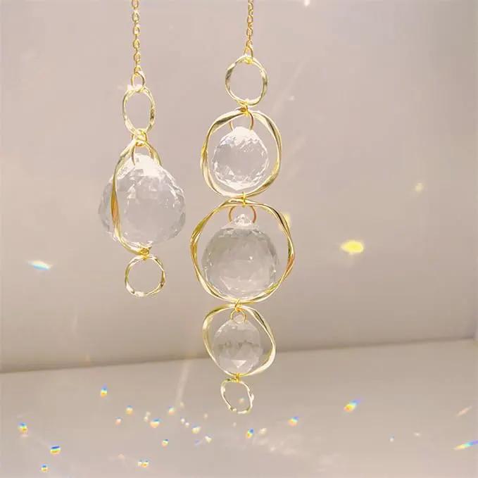2 Pcs Crystal Suncatcher Wind Chimes for Outside,Crystal Suncatcher Prisms Hanging Outdoor Wind Chimes,Sun Catcher Hanging Crystals for Windows,Suncatchers Wind Chime Garden Decor Wedding Decoration by GreenHaven Gardens