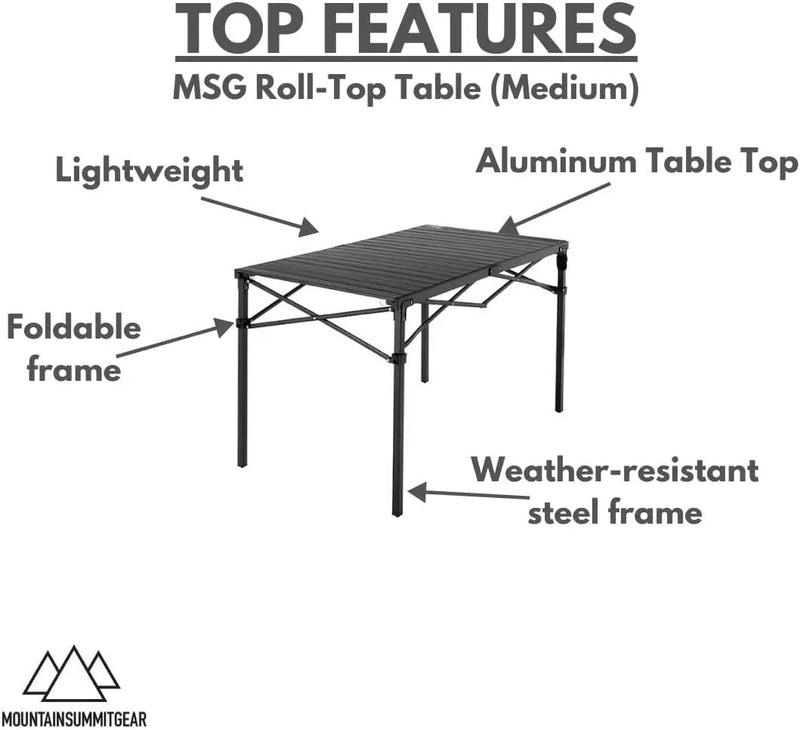 Heavy-Duty Roll-Top Table for Camping - Portable Aluminum-Top Folding Table with Steel Frame by Caddis Sports (Medium) by GreenHaven Gardens
