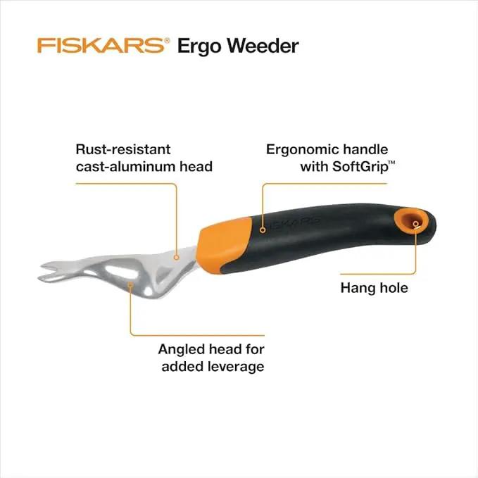 Fiskars Ergo Weeder Tool for Weeding, Heavy Duty Gardening Hand Tool with Ergonomic Handle and Hanging Hole for Storage, Remove Weeds and Roots like Dandelions and Thistles by GreenHaven Gardens