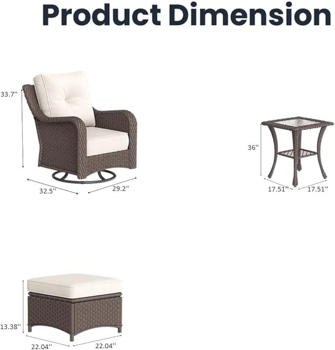 5 Pieces Outdoor Patio Furniture Sets with Rocking Swivel Chairs with 6-inch Thick Cushion and Side Table for Deck Lawn by GreenHaven Gardens