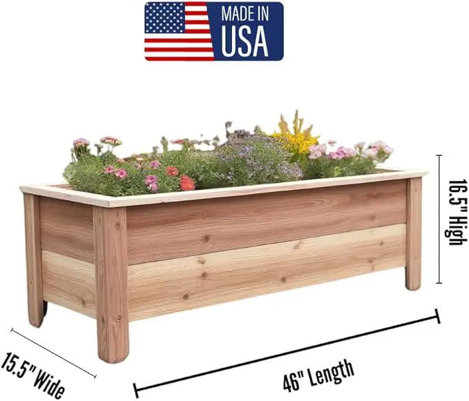 Handmade Custom Heavy Duty Rectangular Raised Cedar Wood Garden Planter Box – 46", 36", 24" – Indoor/Outdoor Farmhouse Style for Flowers & Vegetables – Made in USA (46" L x 15.5" W x 16.5" H) by GreenHaven Gardens