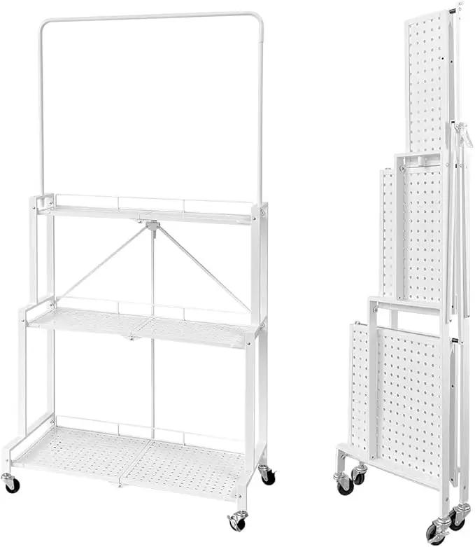 lumizone Foldable 4-Tier Plant Stand Indoor Outdoor Hanging Plant Shelf No Assembly Required Pot Placement Area With Wheels Sturdy Fall Prevention Storage Shelf Flower Pot Stand(4 Tier-White) by GreenHaven Gardens