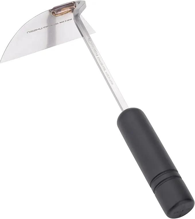 NJP100 Nejiri Gama Handheld Weeder-Scraper-Hoe, Japanese 4 Blade Width, 4.5-Inch Lacquered Beech, Stainless Steel/Black-Wood Handle by GreenHaven Gardens