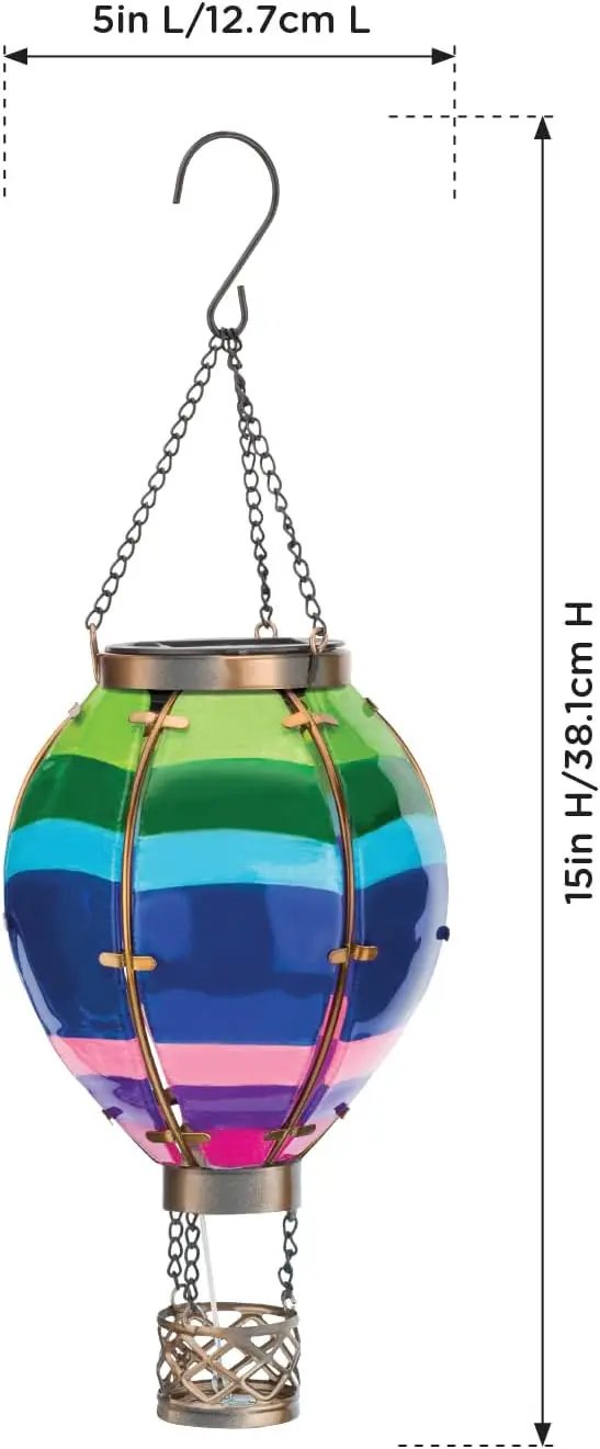 Regal Art & Gift Hot Air Balloon Solar Lantern – Hanging Solar-Powered LED Lights, Waterproof Portable Decorative Outdoor Lamp Made of Metal & Glass for Garden, Patios & Pathway – Stripe (Small) by GreenHaven Gardens
