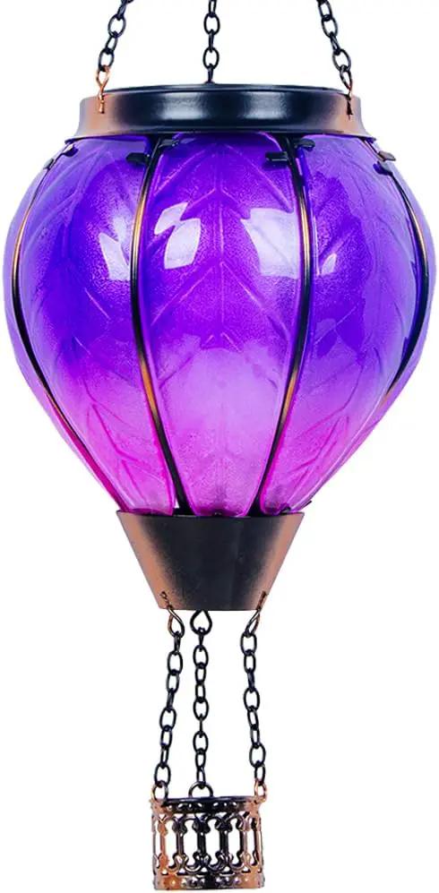 Starsoul Purple Hot Air Balloon Solar Lantern with Flickering Flame Light Glass Solar Powered Hot Air Balloon Lamp Waterproof Hanging Hot Air Balloon Led Lights by GreenHaven Gardens