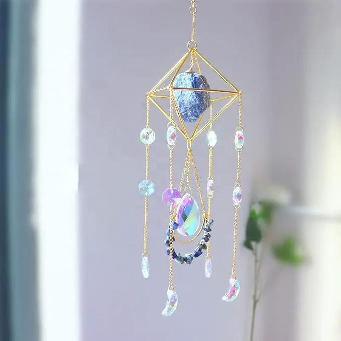 Crystal Suncatcher Lapis Lazuli, Blue Sun Catcher Hanging Decor, Blue Lazurite Crystal Window Hanging, Gemstone Prism, Boho Chic Decor, Raw Natural Stone (Lazurite) by GreenHaven Gardens